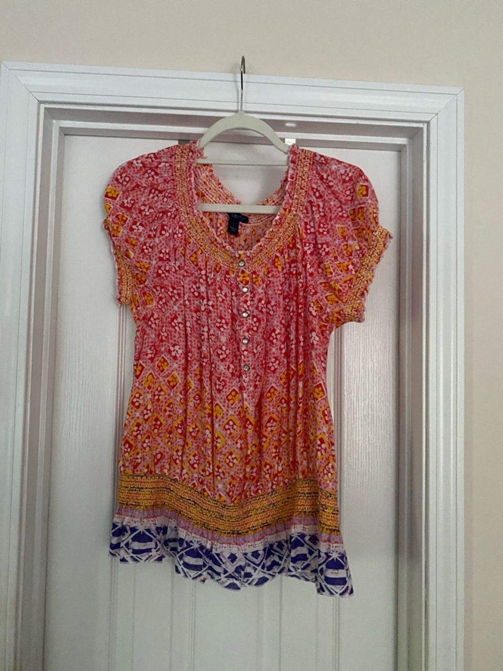 Women's Bandolino Pink Multicolor Boho Button-Front Tunic‎ size L